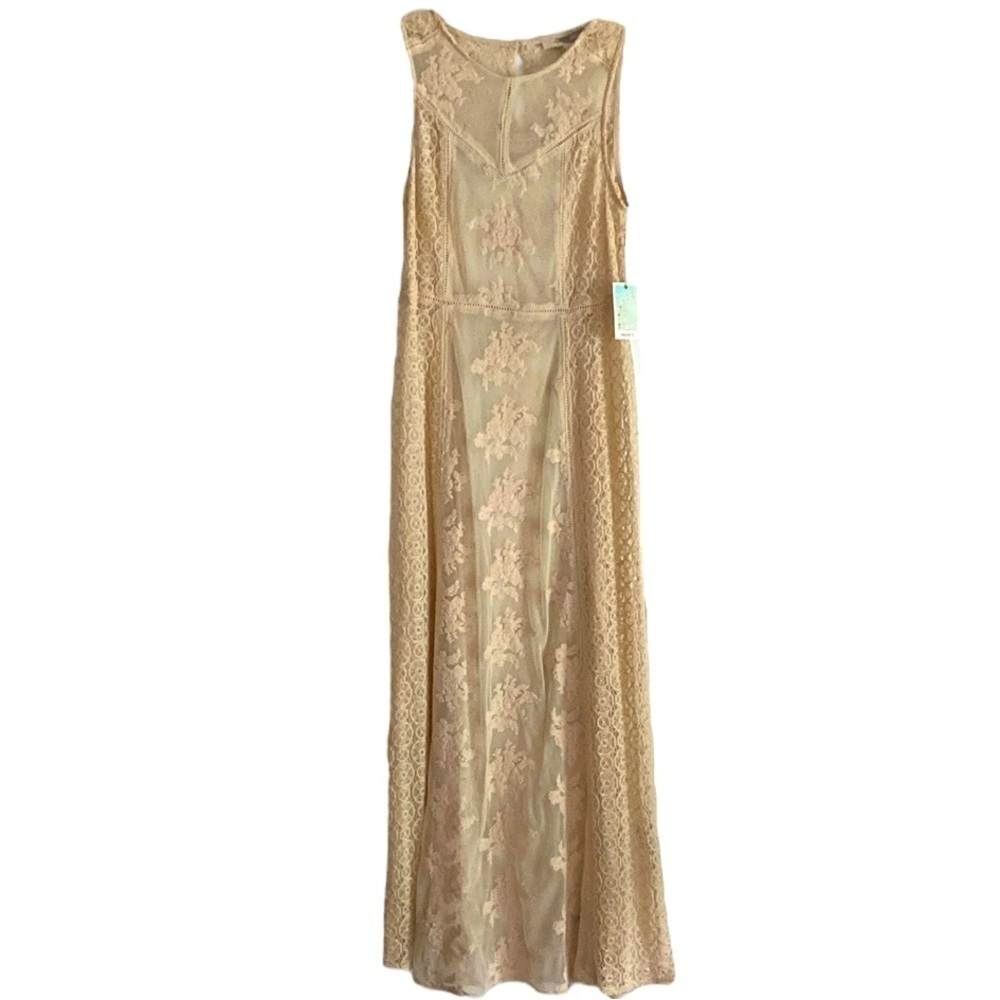 Forever 21 Women’s Beige Lace Boho Sleeveless Maxi Dress Size XS Coastal Cowgirl